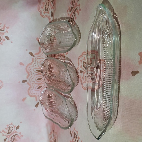 4 Vintage Corn on the Cob Glass Dish Vintage Corn on the Cob Glass Plate Clear - Picture 10 of 10
